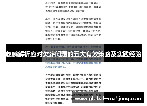 赵鹏解析应对欠薪问题的五大有效策略及实践经验